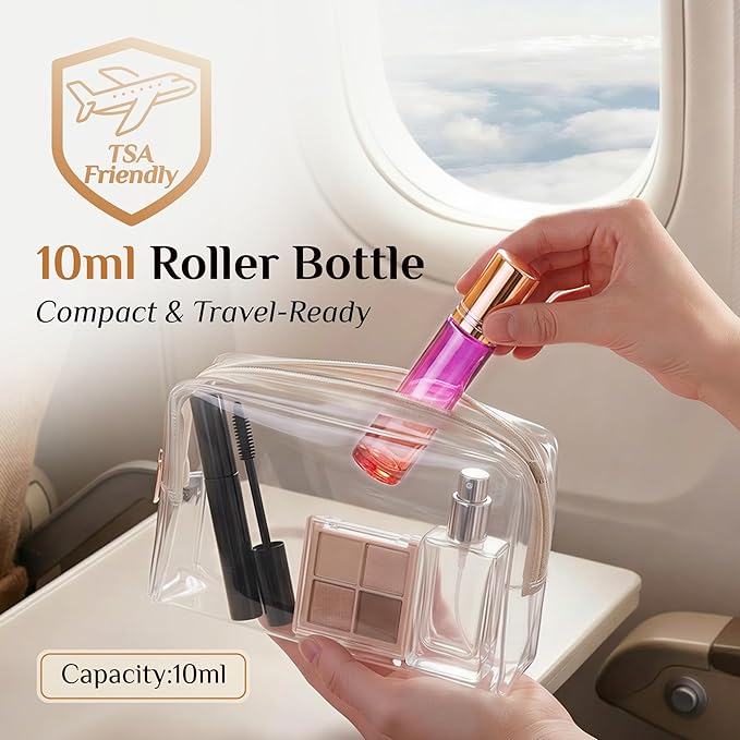 PrettyCare 24 Pack, 10 ml Essential Oil Roller Bottles with Stainless Steel Roller Ball - Refillable Leak-proof Empty Thick Red & Purple Glass Roll on Bottles with Golden Caps for Travel, Perfume