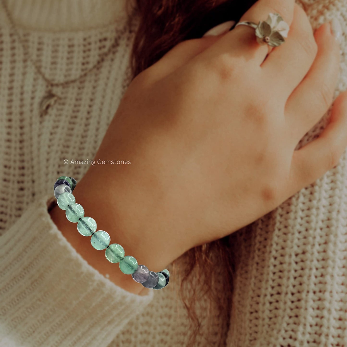 Amazing Gemstone Multi Fluorite Bracelet for Women Men's Gifts - Protection Healing Crystal Bracelet - 8mm Gemstones Beaded Adjustable Bracelet Pulseras Para Hombres Mujer Stocking Stuffers