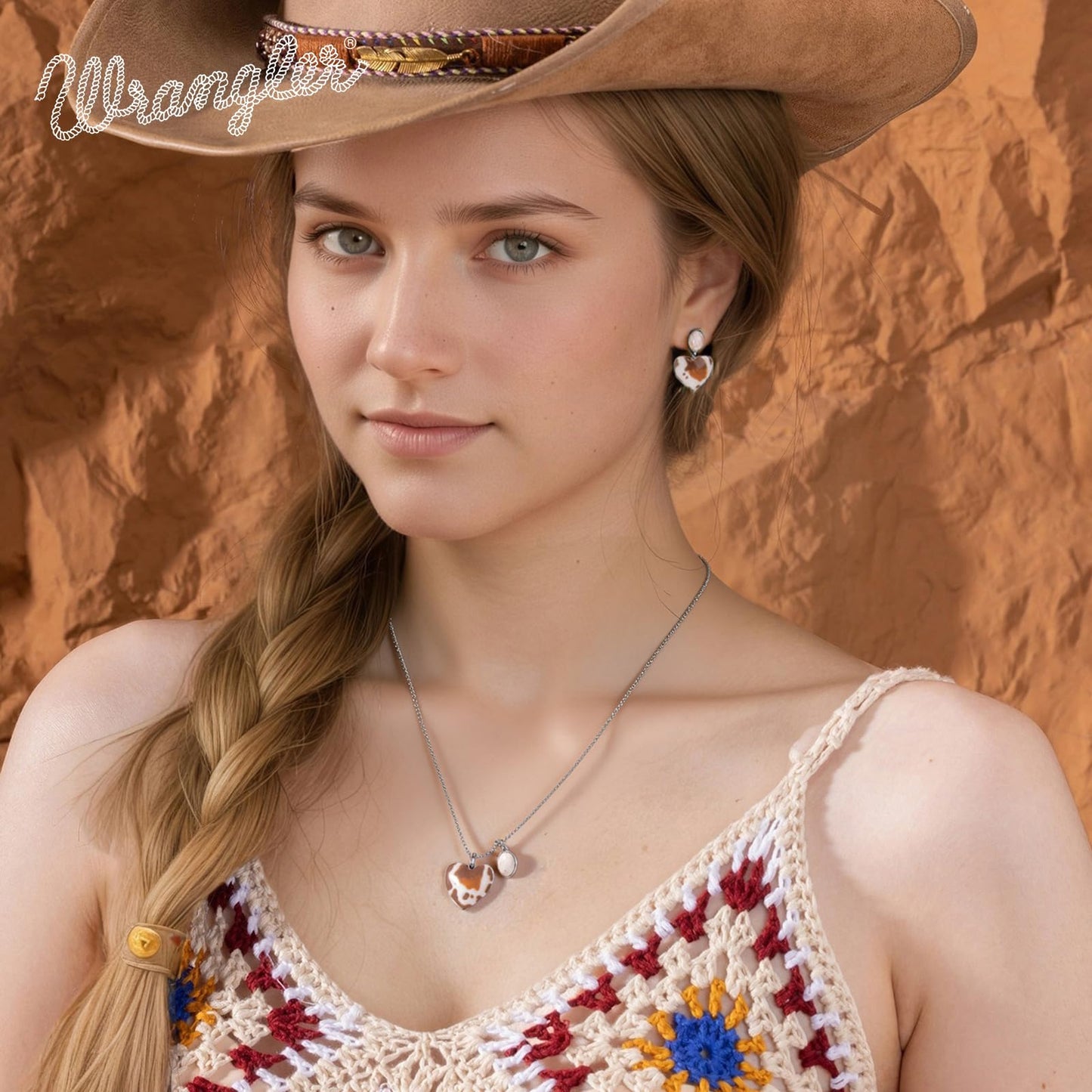 Montana West x Wrangler Western Pendant Necklace for Women 14k Gold Silver Heart Statement Turquoise Cowgirl Vintage Trendy Fashion Jewelry WNS-1129S-BG