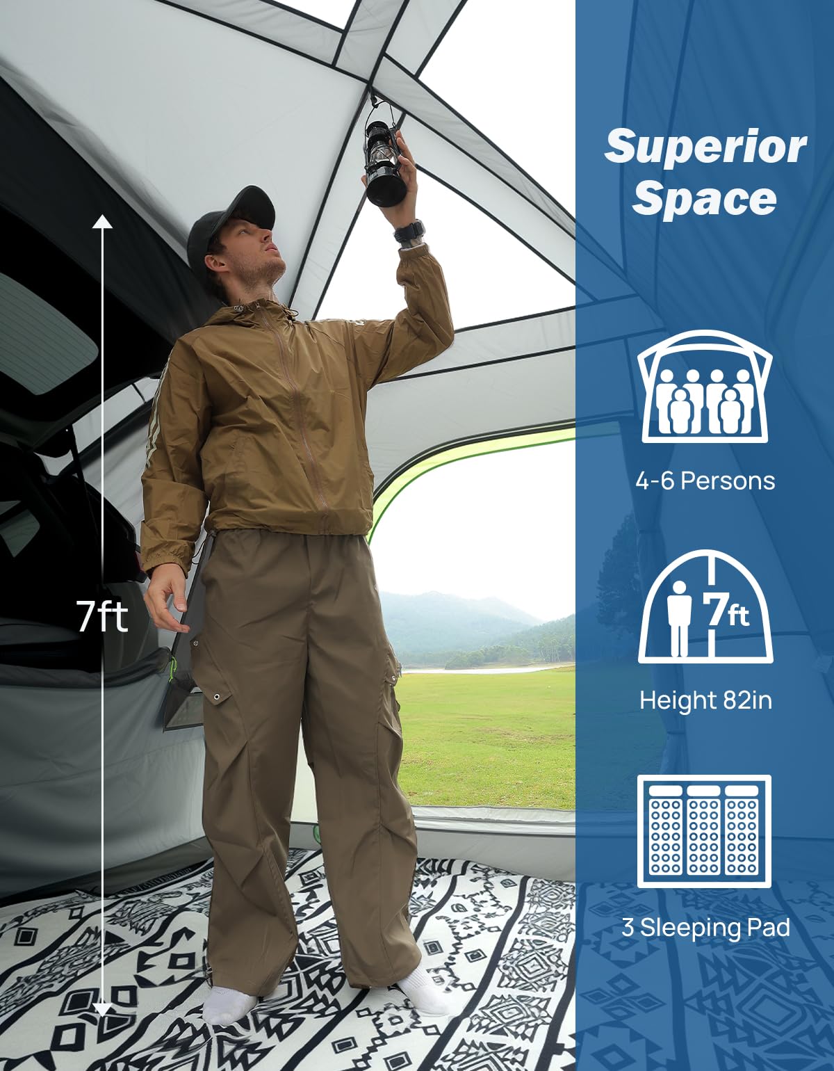 JOYTUTUS Dual-Use SUV Tent, SUV Tents for Camping with Rainfly, Strong Four Steel Frame Poles, 4-6 Person Car Tent with Ventilated Double Door Design, Movie Screen, Fit for SUV CUV Van