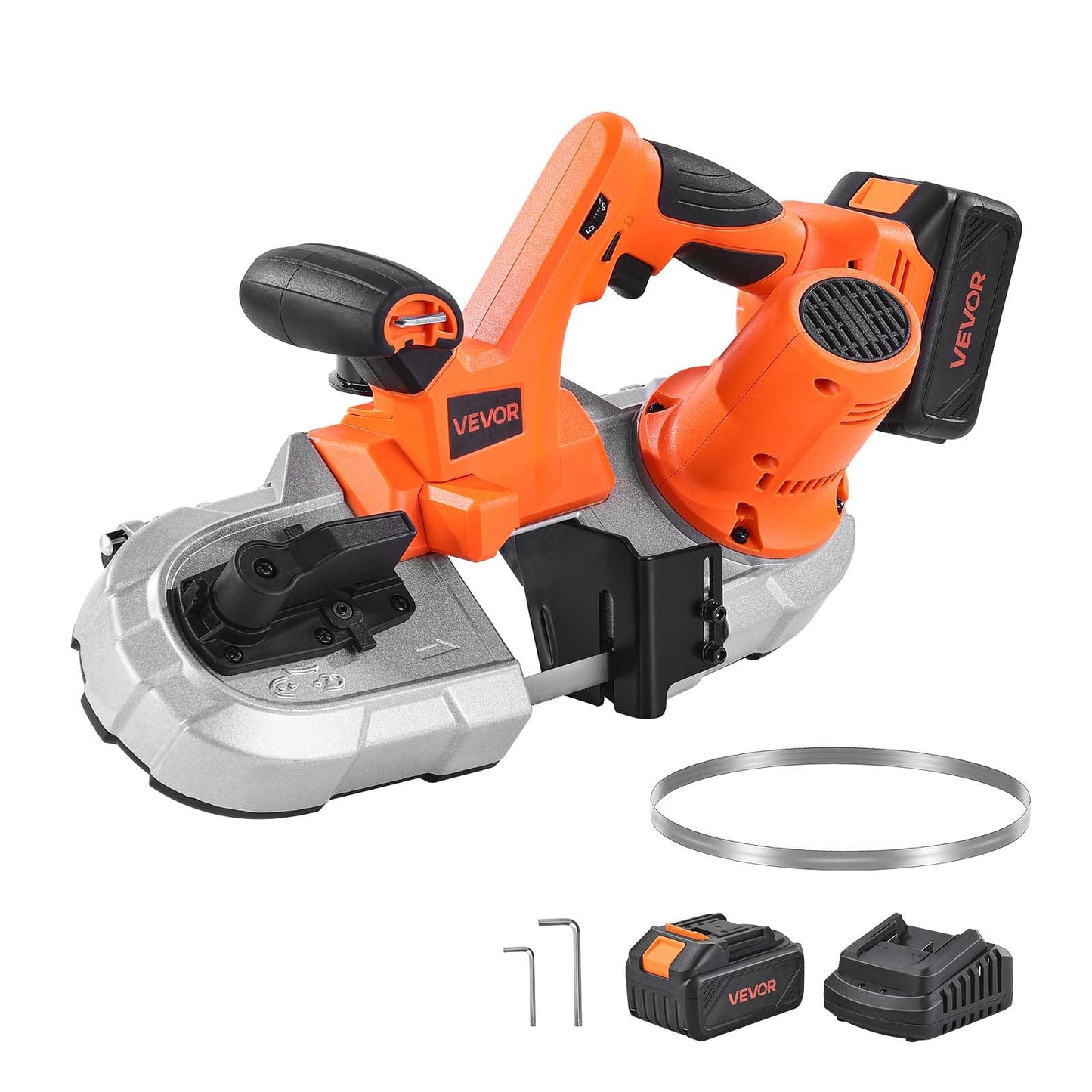 VEVOR 20V Portable Band Saw Kit, 2.56-Inch Deep Cut, 360W Bandsaw with Brushless Motor, Cordless and Compact, for Cutting Metal, Wood, Compatible with Makita Batteries (Kit with 4.0 Ah Battery)