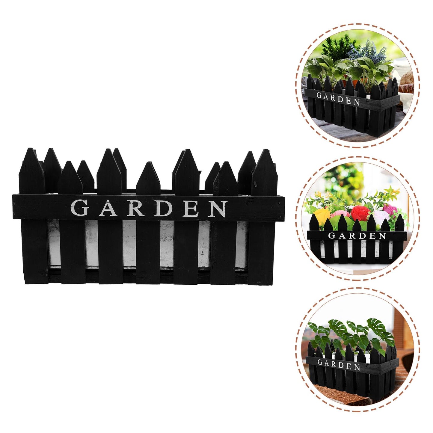 MAGICLULU Rectangular Wooden Fence Flowerpot Planter Box for Indoor Outdoor Decorative Planting, Black Wood Material, Creative Rustic Garden Pot Suitable for Office and Home Decor