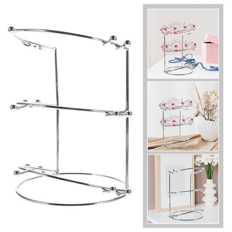 HOLIDYOYO Crown Display Stand Three-Tier Metal Tiara Holder Rack for Wedding Bridal Headbands Hair Accessories Organizer 7.55X5.51X5.51 Inches