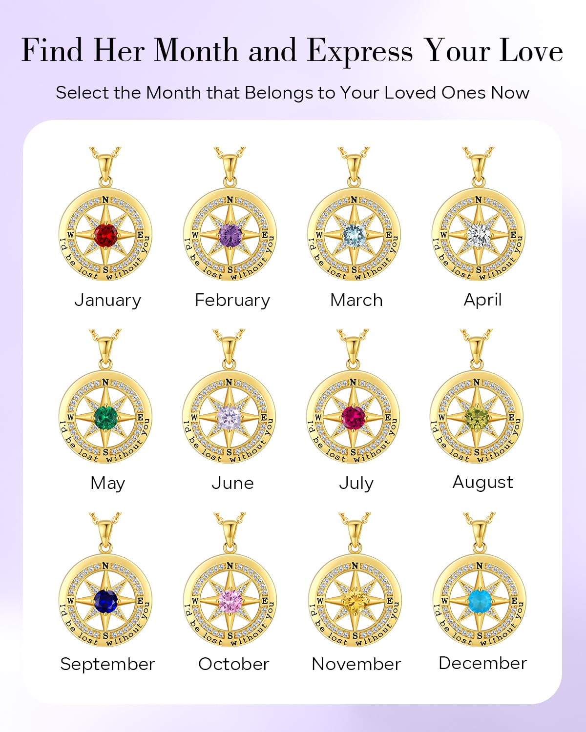 S925 Necklace Gift for Wife |Compass Jewelry |Women Anniversary |Sterling Silver |Girlfriend Birthday Necklaces for Her Valentines |I'd be Lost without You |Jewel 18K Gold June 06