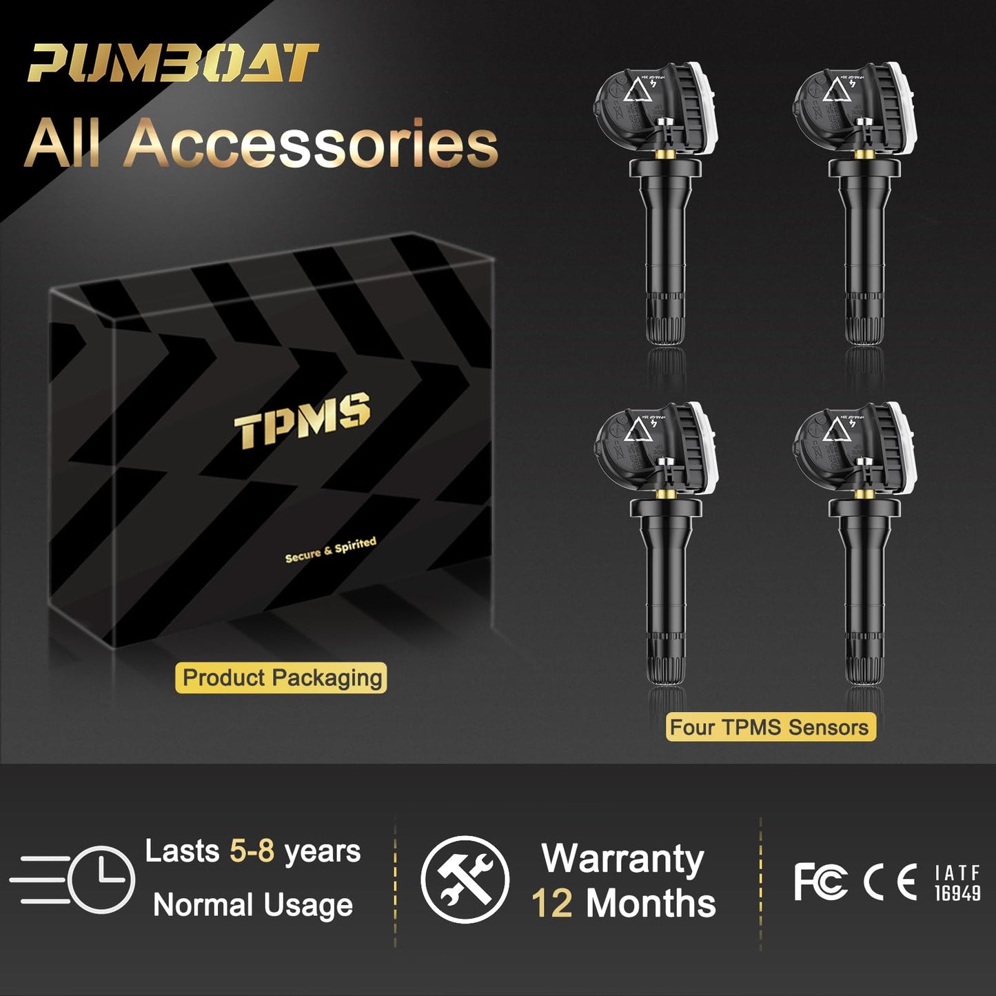 PUMBOAT TPMS 433Mhz 13598773 Pre-Programmed tire Sensor Compatible with:-Cadillac XT5 (17-22)|-Chevy Malibu (16-22)|Cruze (16-19)|Camaro (16-20)|-GMC Acadia (16-22)| KIT (4 PCS)