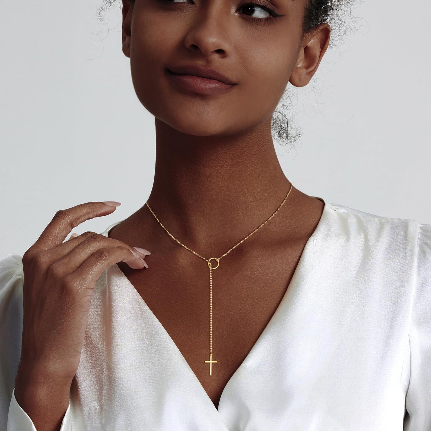 HERIER Cross Necklace for Women Dainty Gold Lariat Necklace 14k Gold Plated Simple Choker Necklaces for Women Trendy Gold Necklaces Jewelry Gifts