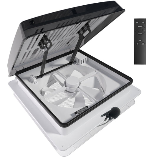 2012 Air Max RV Roof Vent Fan 14" x 14", Quiet 12V Motorhome Ventitaltion with Reversible Airflow, Voice & Remote Control, Rain Sensor, Fits Class A/B/C Motorhomes, Trailers, Campervans