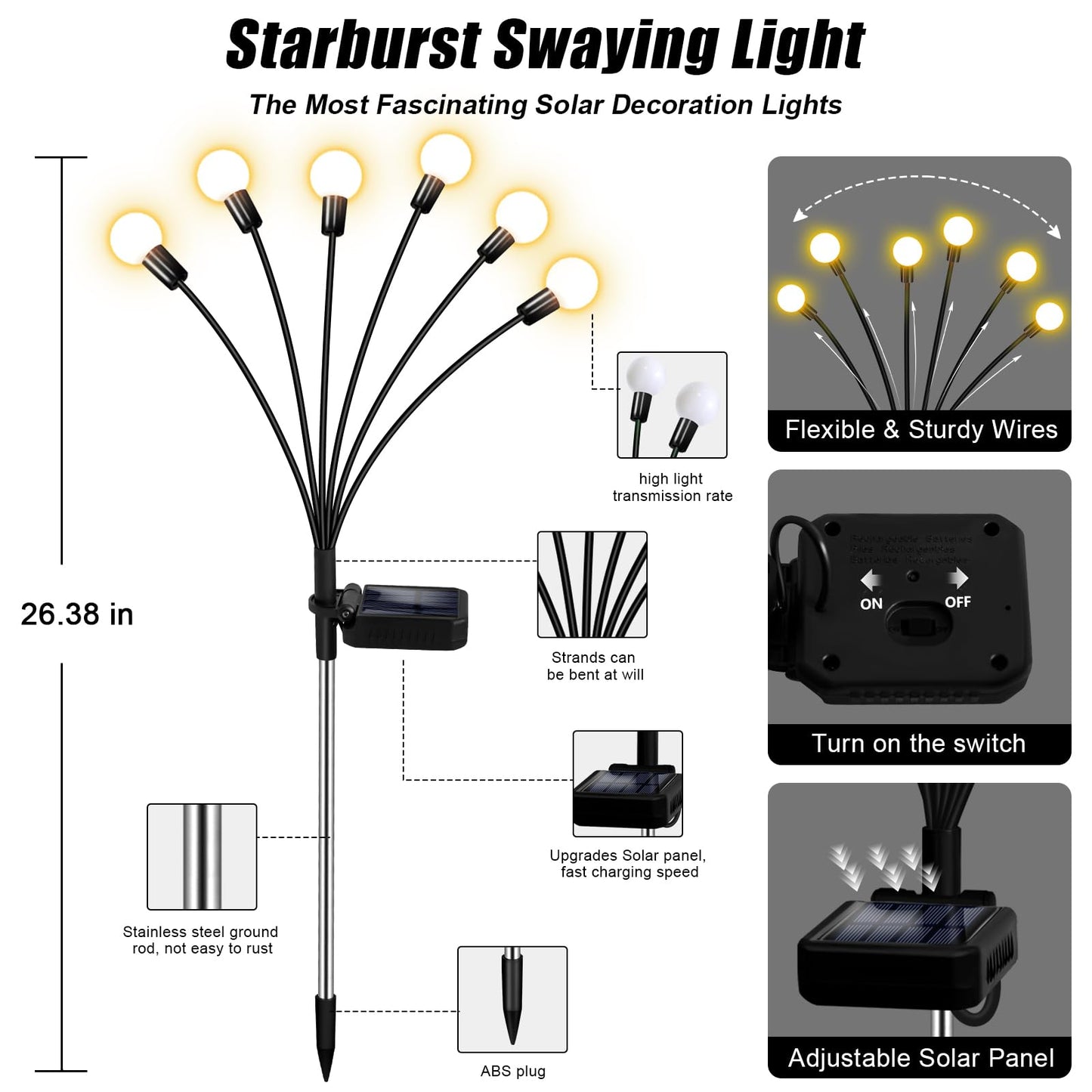 NBQQ Solar Garden Lights Outdoor, Waterproof Solar Powered Lights for Yard Pathway Patio, Swaying Lawn Decor as Gardening Gifts for Women Holiday(Warm White, 10 Pack)