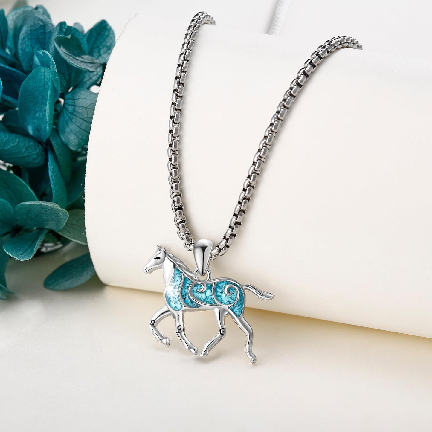 HKPATOP Horse Necklace 925 Sterling Silver Turquoise Horse Pendant Necklace Animal Jewelry Gifts for Women Men
