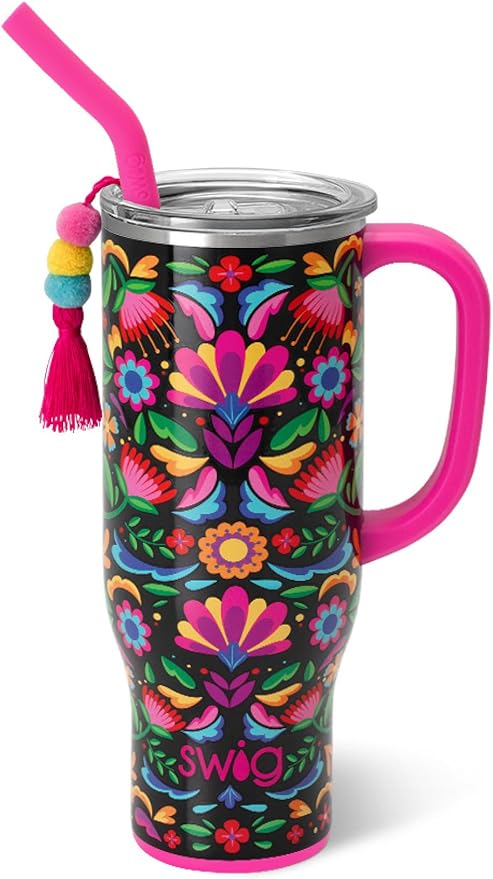 Swig Life 30oz Mega Mug, 30 oz Tumbler with Handle and Straw, Cup Holder Friendly, Dishwasher Safe, Extra Large Insulated Tumbler, Stainless Steel Water Bottle (Caliente)