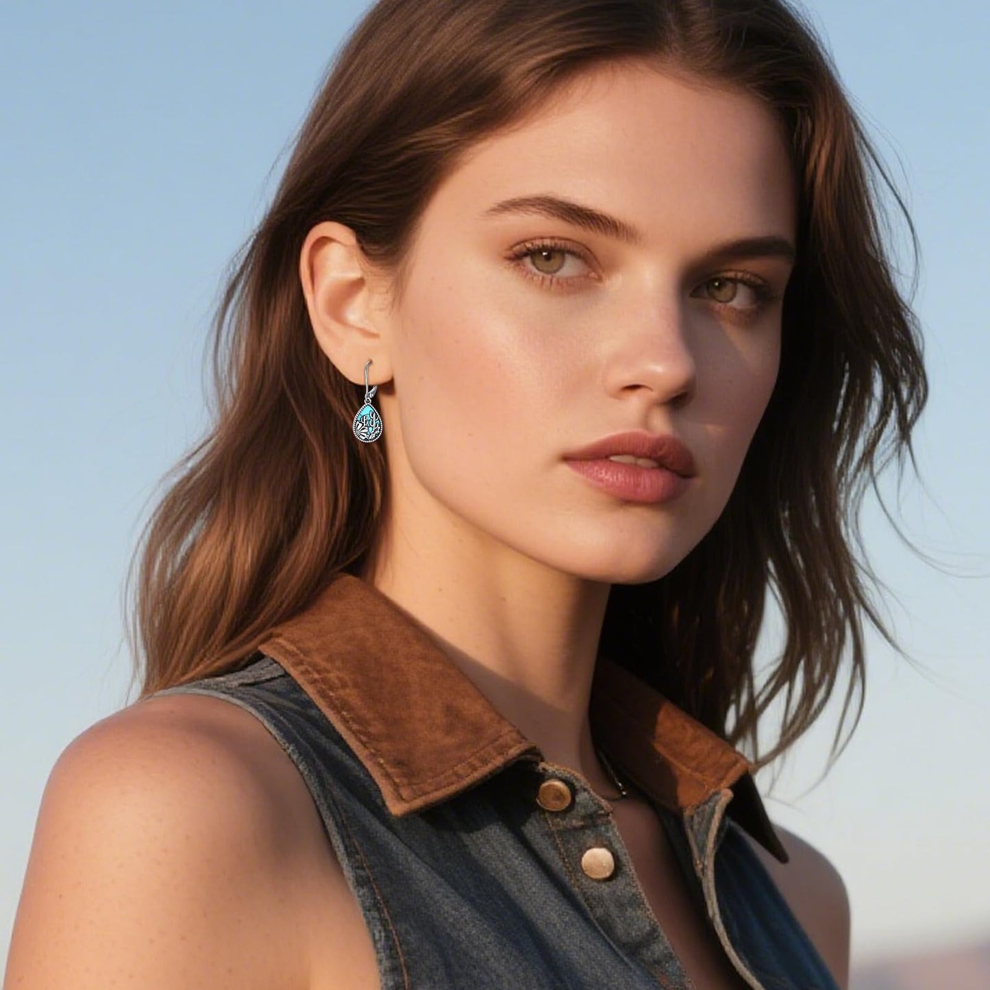 KoyeKei Cactus Dangle Drop Earrings for Women Country 925 Sterling Silver Turquoise Cactus Leverback Earrings Dangling Western Jewelry Christmas Gifts for Plant Lovers