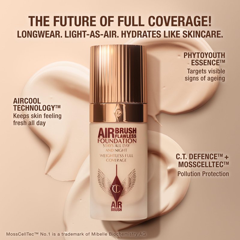 Charlotte Tilbury Airbrush Flawless Matte Foundation - Full Coverage Liquid Makeup with a Natural-Matte Finish - Smoothes & Blurs Pores - Waterproof & Transfer Resistant - 6 Neutral