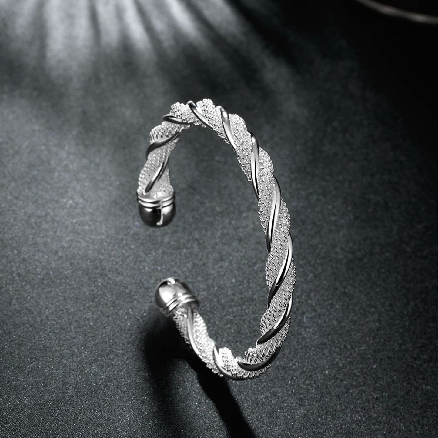 925 Sterling Silver Bracelets Cuff Bangle Bracelet Open Adjustable Wide Cuff Bracelet for Women Teen Girls Fashion Jewelry (silver M)