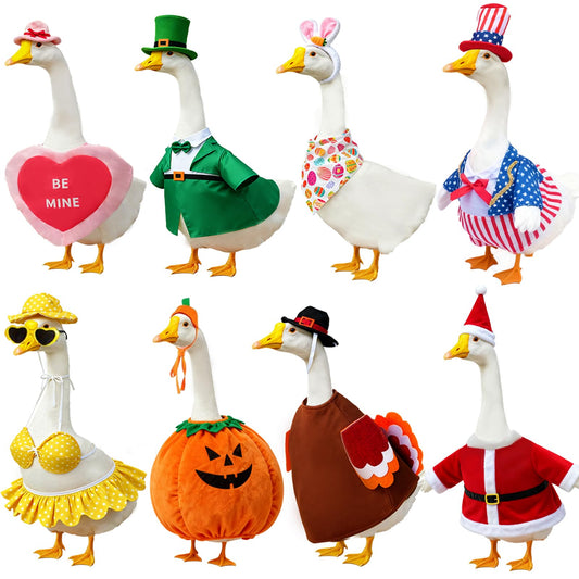 8 Set Holiday Porch Goose Outfits All Seasons Bundle for Valentine St. Patrick Easter Summer 4th of July Fall Halloween Christmas - Lawn Porch Goose Clothing for Patio Yard Decor