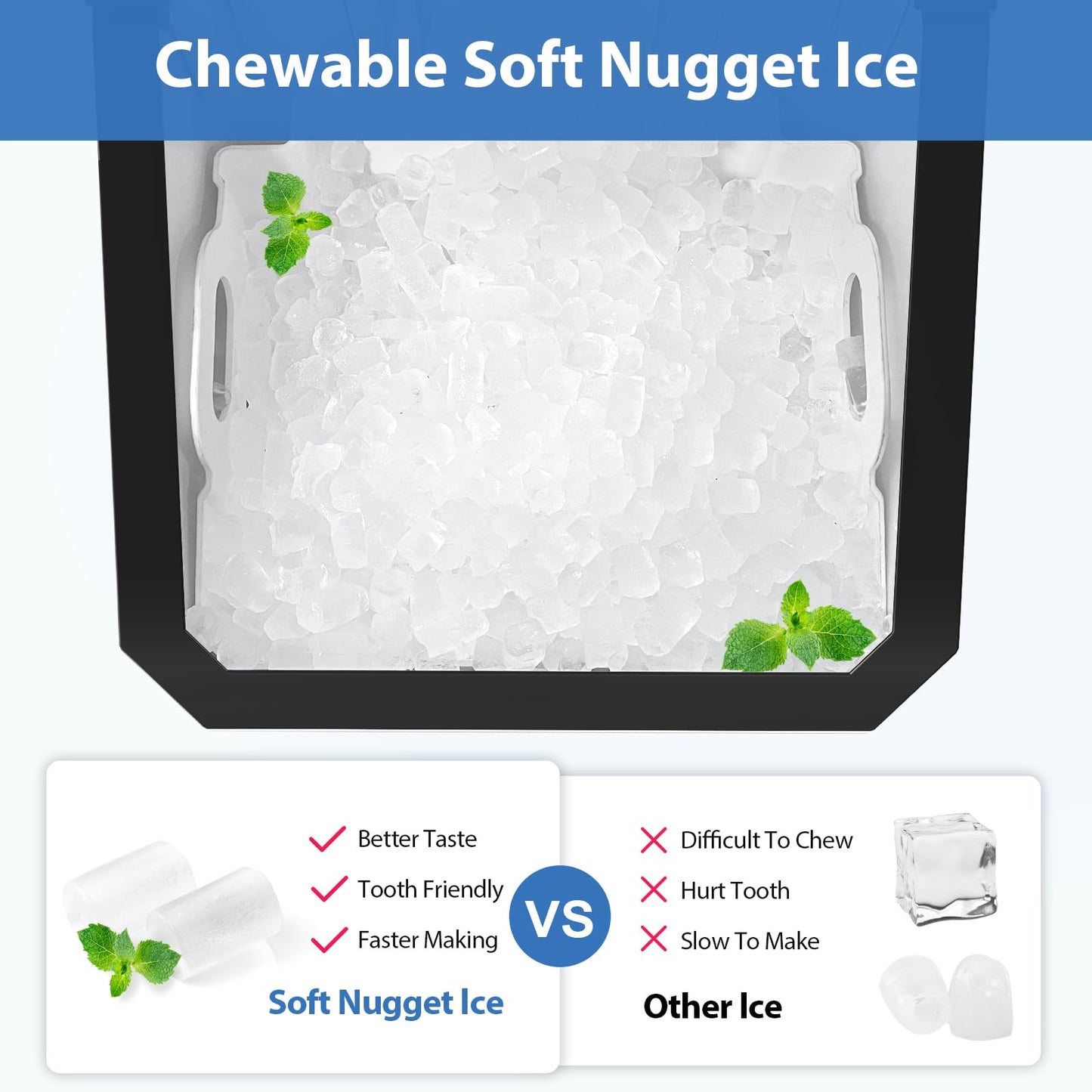 Aeitto Nugget Ice Maker Countertop, 55lbs/24H Ice Machine with 3.6L Water Tank&3.2Lbs Ice Basket, Self-Cleaning Pebble Ice Maker with Stainless Steel Housing for Home Office and Party, Black