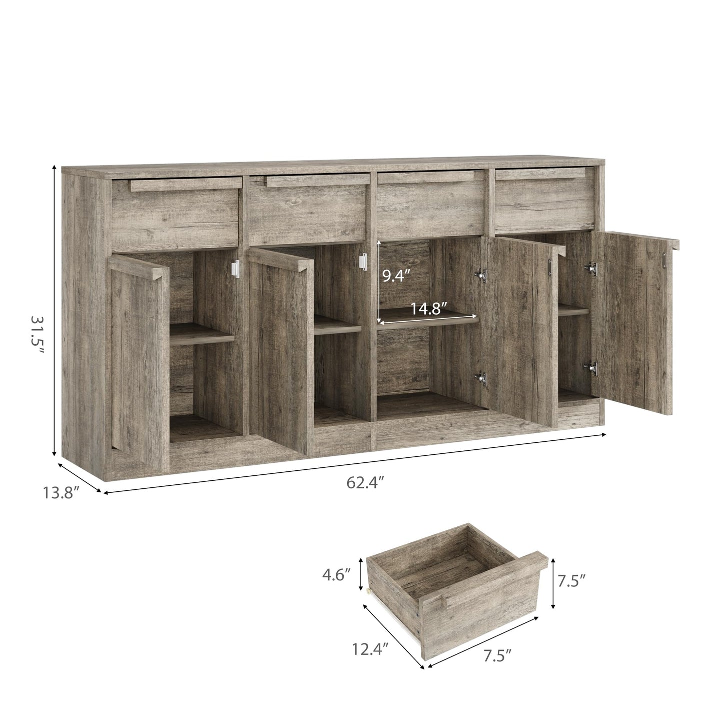 IDEALHOUSE Sideboard Buffet Cabinet with Drawers, Large Coffee Table, Modern Storage Buffet Table for Kitchen, Dining Room, Living Room