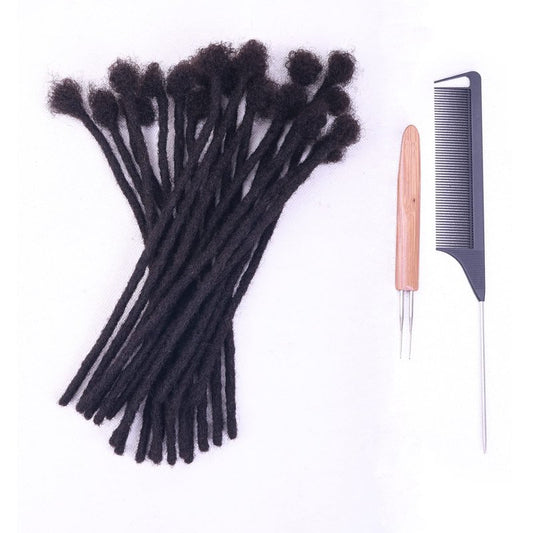 ADIASAI 6 Inch 30 Strands 0.4cm Width 100% Human Hair Loc Extensions Full Handmade Dreadlock Extensions for Men Women Kids Can Be Dyed and Bleached with Needle and Comb 100% Unprocessed Natural Black