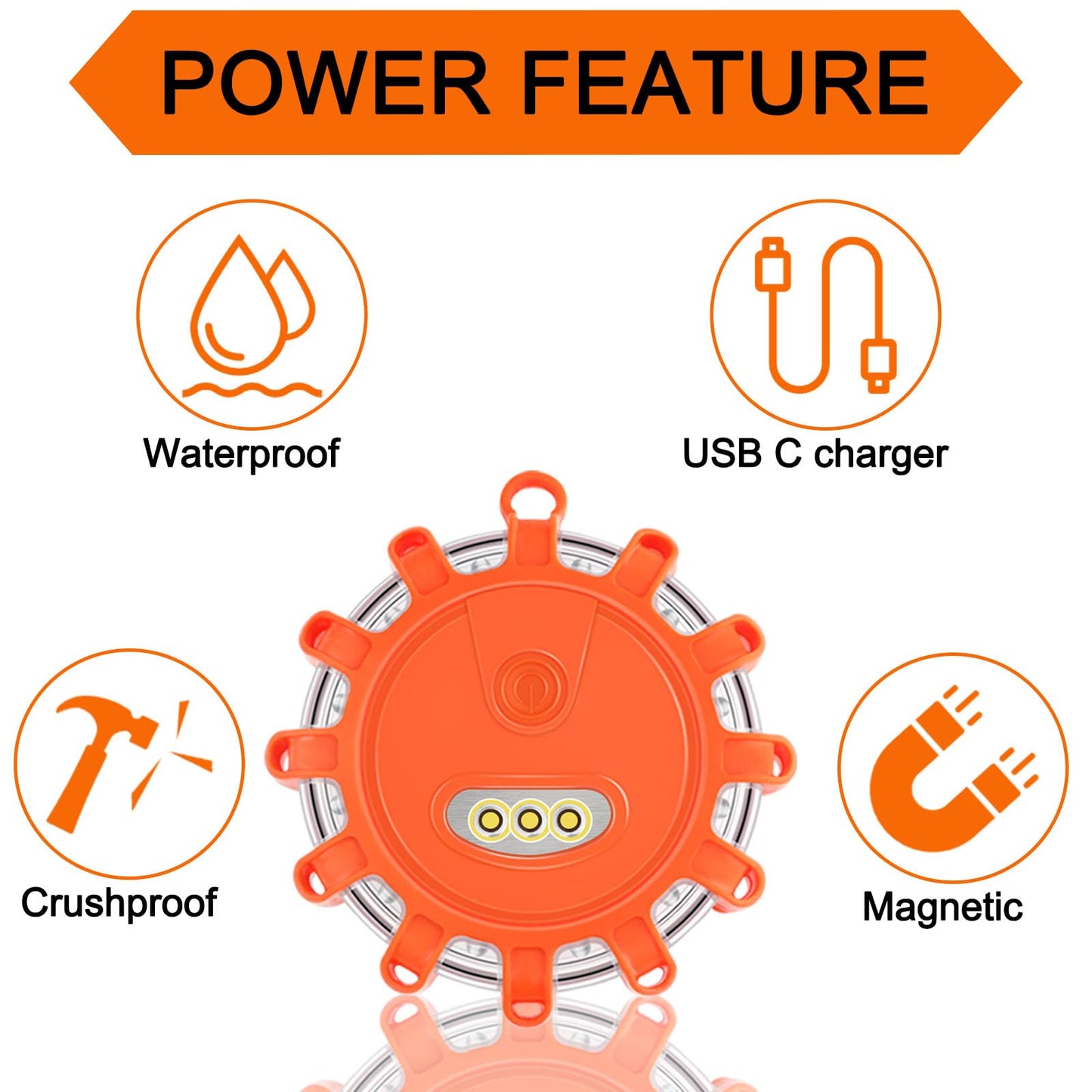 AK LED Road Flares Rechargeable Safety Flashing Warning Light Roadside Emergency Disc Beacon Kit for Vehicles Boats with Magnetic Base & Hook & USB Charging Cables (4 Pack)