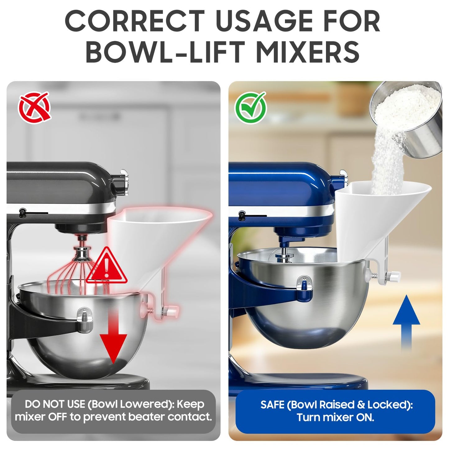 KingofKings Funnel for Kitchen Aid Accessories and Attachments, Flour Funnels for Kitchenaid Mixer Attachments, Wide Mouth Pouring Chute Baking Supplies for Cake, Mother Day Gift for Women, Mom