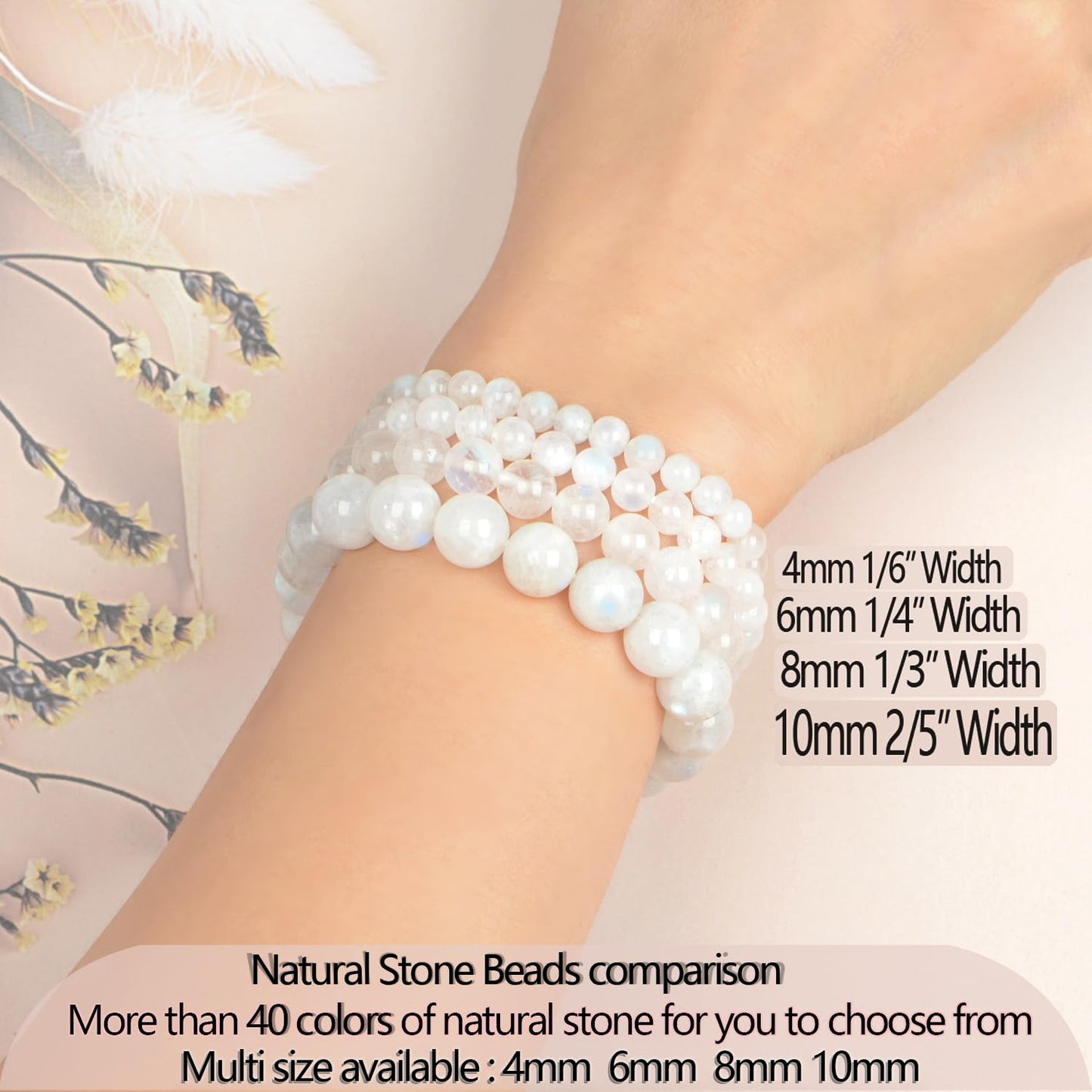 LPBeads Handmade Natural Gemstone Stretch Elastic 4mm Moonstone Bracelet Healing Crystal Round Stone Beads Jewelry Gifts for Women Men