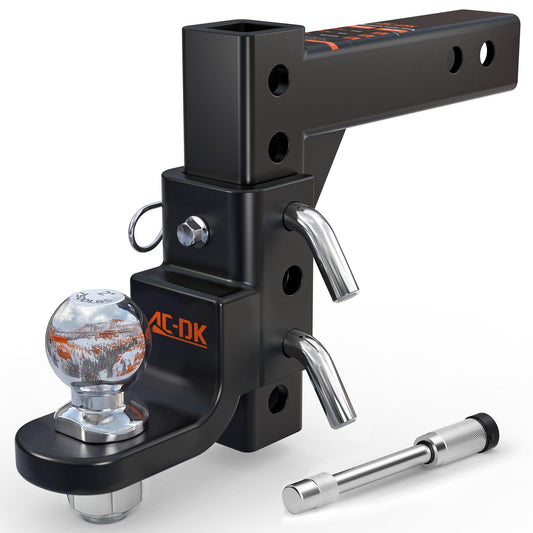 AC-DK Adjustable Trailer Hitch for 2 inch Receiver,9-1/2" Drop & 8-1/4" Rise,Tow Hitch with 2 inch Ball,7500 LBS GTW/750 LBS TW, Includes 2 Pin&Clips and 5/8" Pin Lock