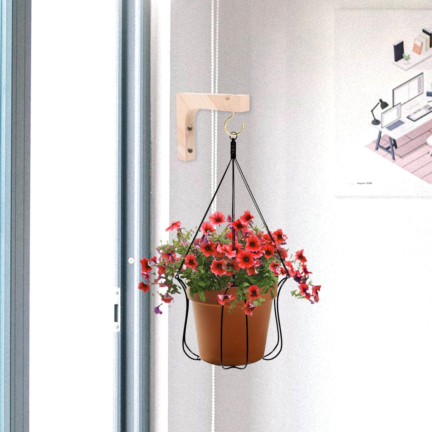 HAKIDZEL Heavy-Duty Wooden Plant Hooks 2pcs Indoor Outdoor Hanging Plant Hangers for Wall and Ceiling Mount for Flower Pots and Garden Use