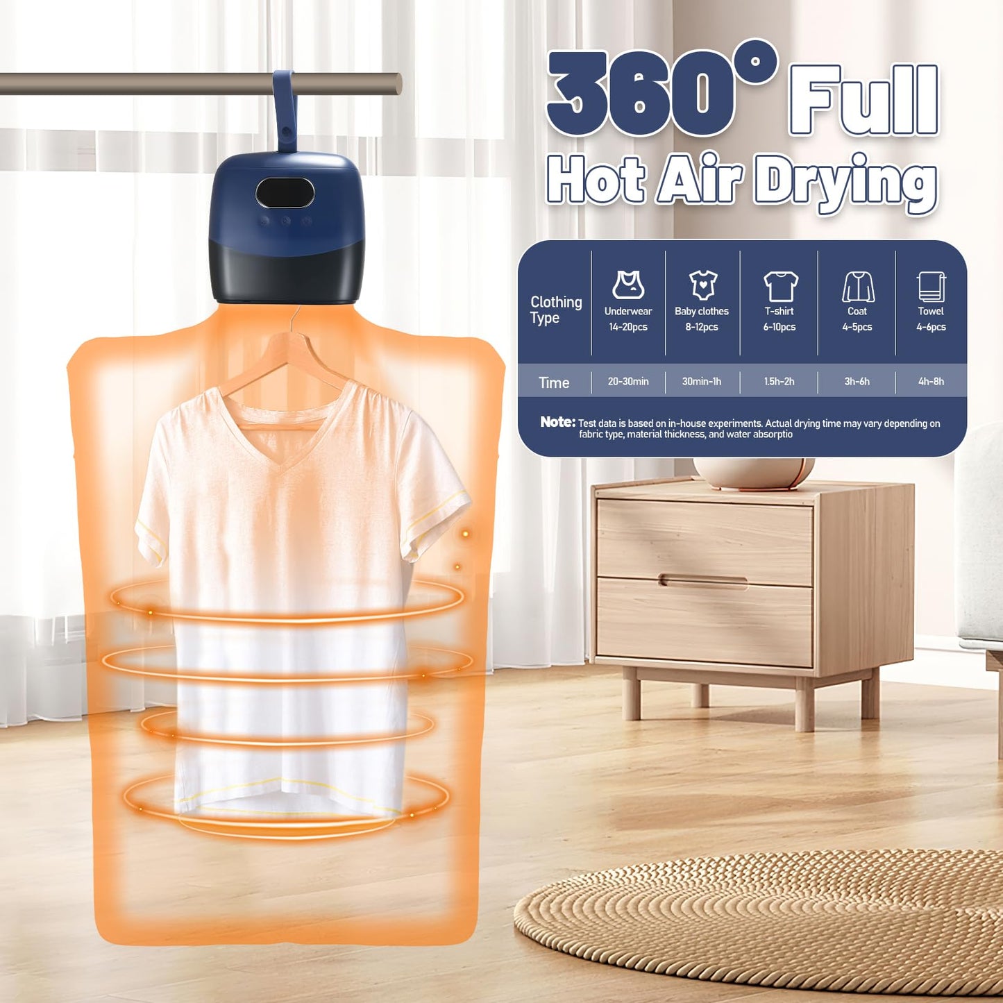 Portable Mini Clothes Dryer, Compact Foldable Electric Drying Machine with Adjustable Timer, Quiet Fast-Drying Design for Home, Apartment, RV, Travel & Dorms