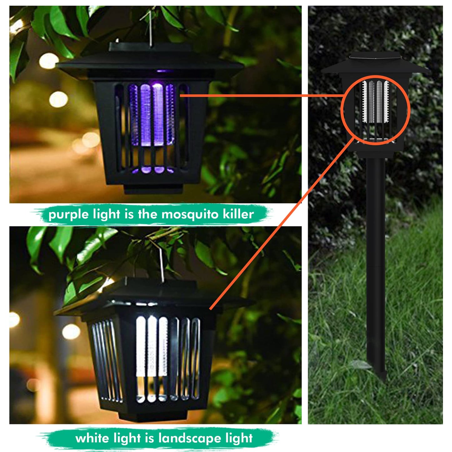 2 Pcs Solar Bug Zapper Outdoor, Waterproof LED Mosquito Zapper Outdoor Solar Powered Mosquito Killer Light Lamp for Indoor & Outdoor Use