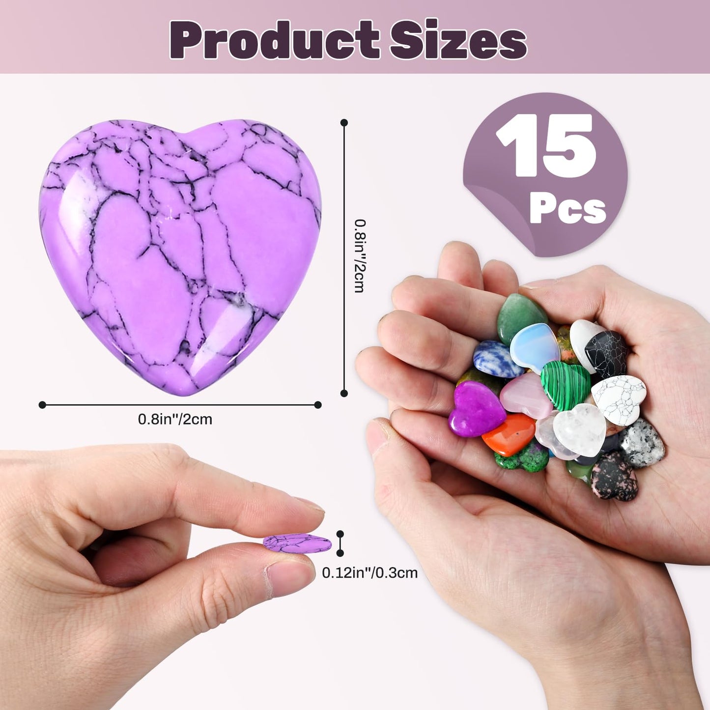 Ditind 15PCS Mixed Color Heart Healing Crystals – Handcrafted Gemstones for Meditation, Chakra Balancing, Energy Healing & Witchcraft, Crystals and Healing Stones for Positive Vibes