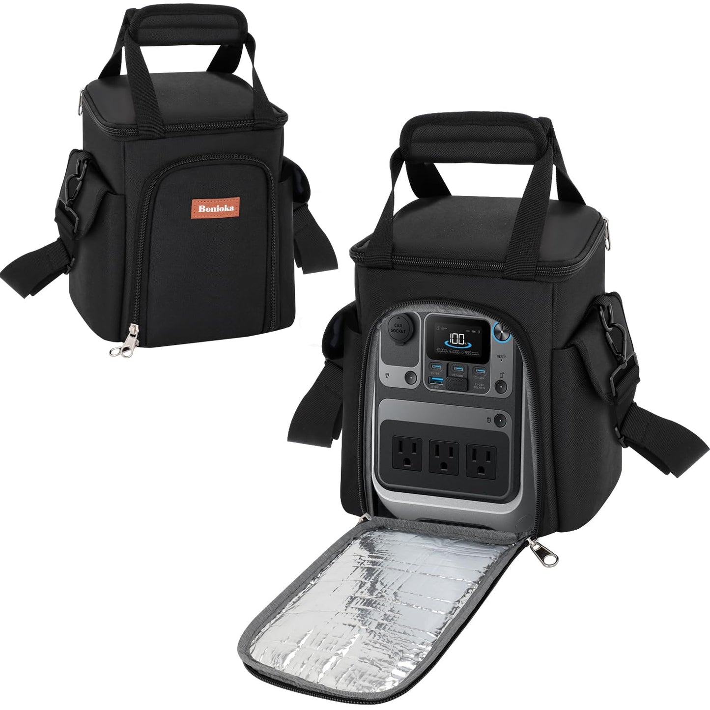 Travel Bag Compatible with Anker SOLIX C300, Portable Power Station, Protective Storage Bag for 288Wh LiFePO4 Battery, Portable Generator Organizer with Pockets & Shoulder Strap for Camping Travel
