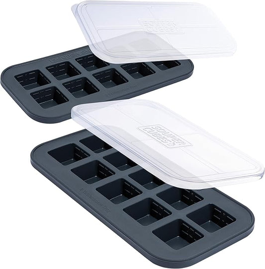Souper Cubes 2 Tbsp. Silicone Freezer Molds - Perfect for Storing Garlic, Herbs, Ginger, Pesto, Tomato Paste, Lemon Juice, Purees and More - Charcoal – 2-Pack