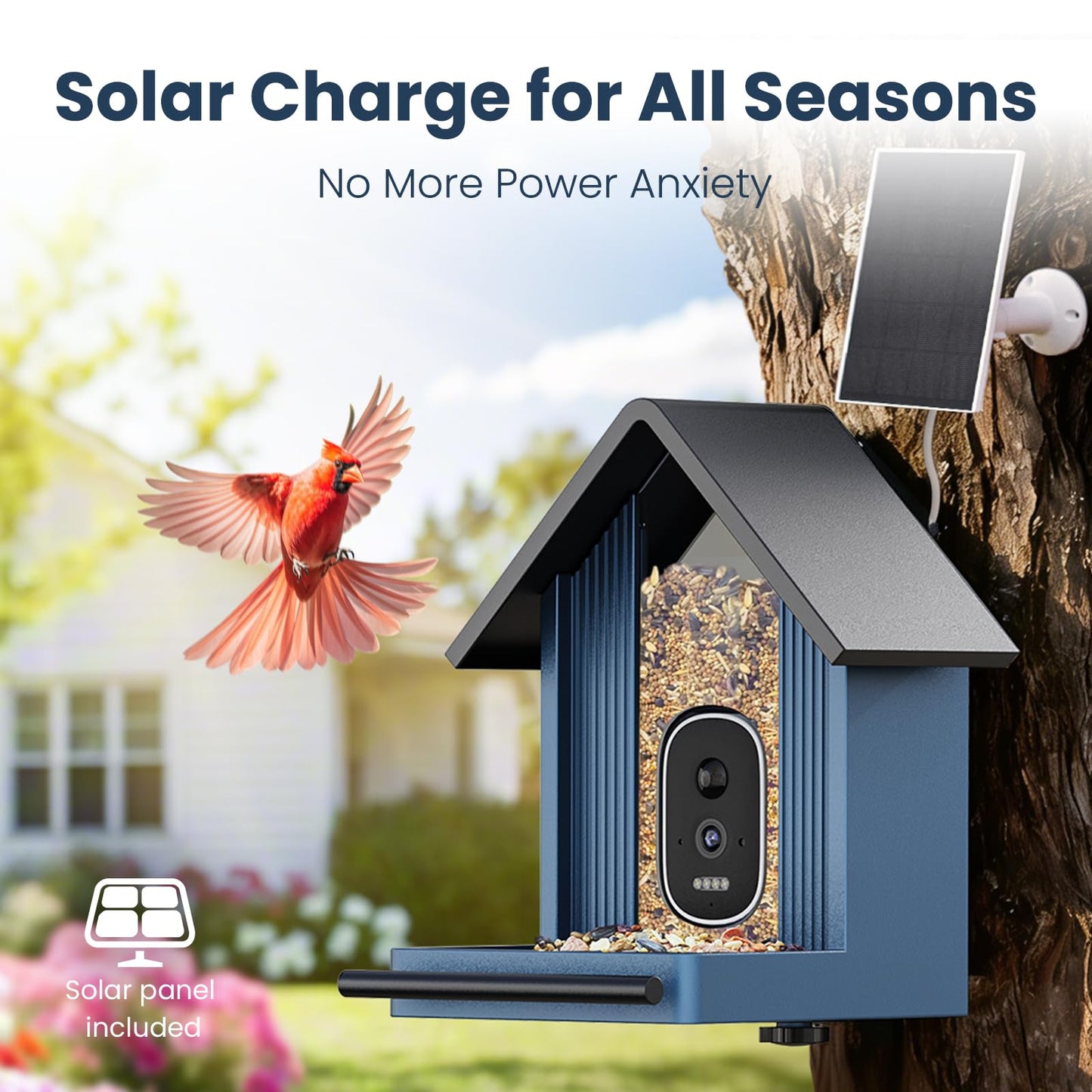 Smart Metal Bird Feeder with Camera, 2.5K UHD AI Identification, Wireless Solar Powered Outdoor for Garden Birding, Real-time Videos& Pictures, Premium Present