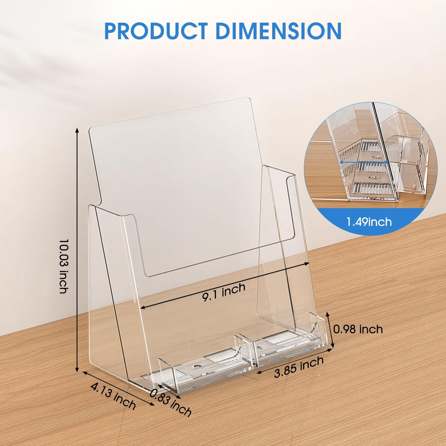 KTRIO Acrylic Brochure Holder 8.5x11 Inches with Business Card Holder 2 Pack, Clear Plastic Brochure Display Stand for Pamphlets, Magazine, Flyers, Booklets, Literature, Signs, Menu, Business Cards