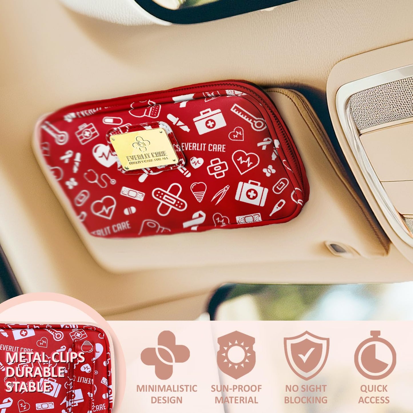 EVERLIT CARE Car First Aid Kit with Emergency Supplies Survival Gear Including Window Breaker Disposable Urine Bag Mountable Survival Kit for Family Travel in Car (RedMed)