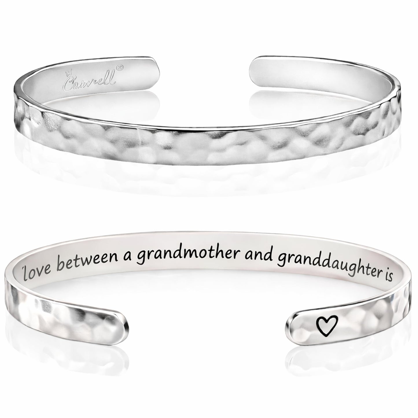 Carviell Grandma Granddaughter Bracelet – The Love Between a Grandmother and Granddaughter is Forever – Silver Stainless Steel Cuff, Birthday, Christmas, Mother’s Day Present