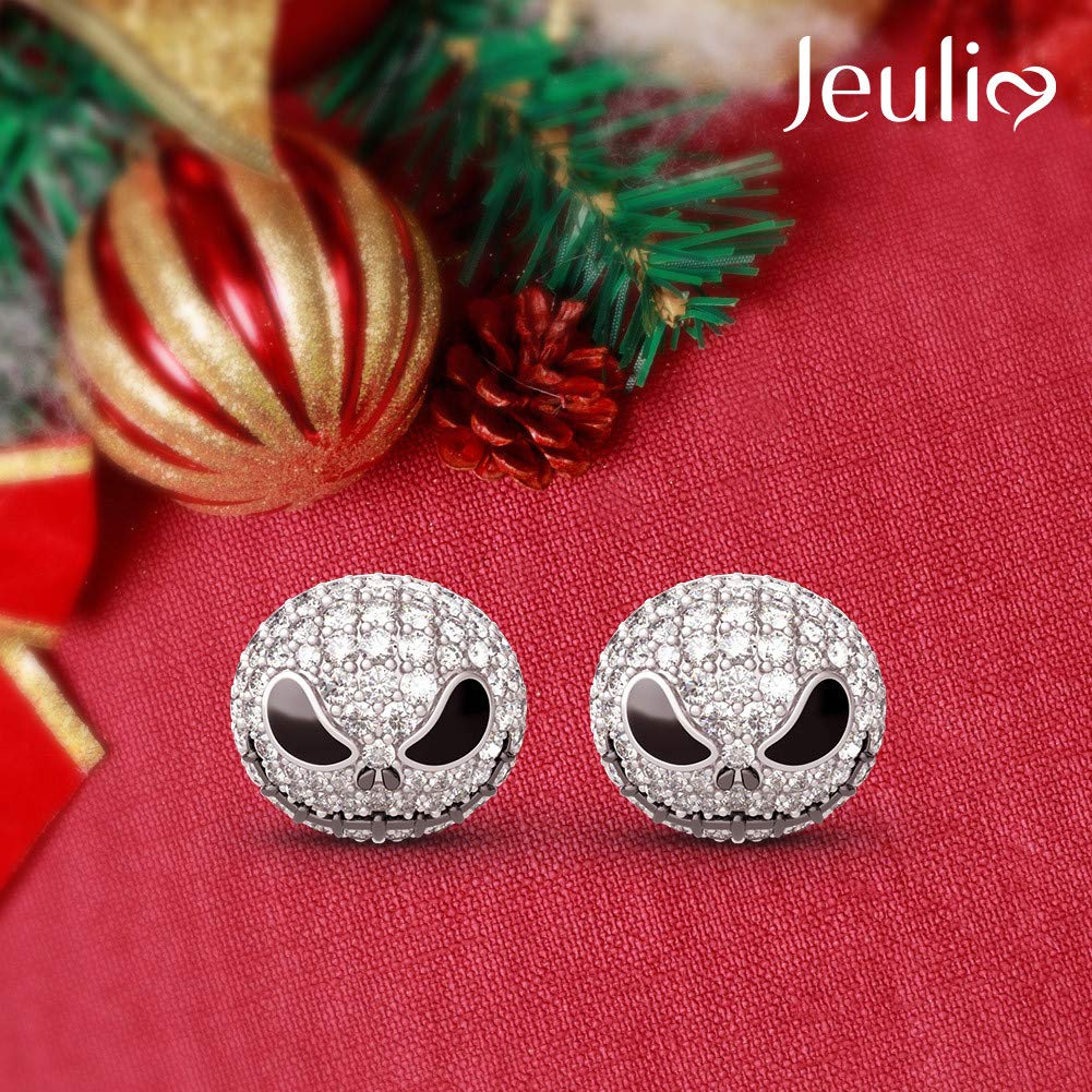 Jeulia 1.5 Carat Nightmare Earrings Jack Stud Earrings for Women Men Diamond 925 Sterling Silver Skellington Earrings Halloween Jewelry Romantic Jewelry Gift for Her Christmas Birthday Gift