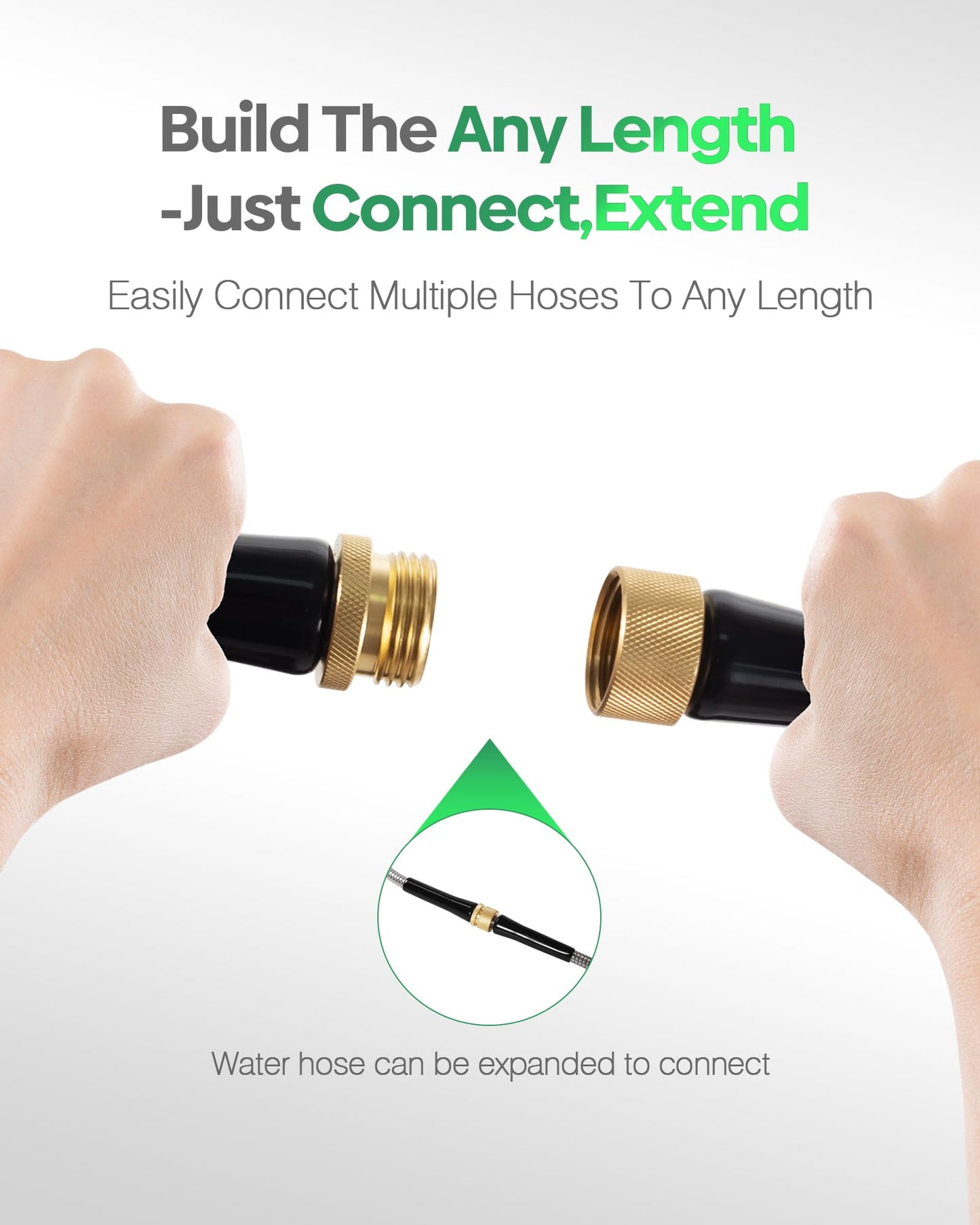 Short Metal Garden Hose 10 ft Connector, Stainless Steel Small Hose Extension Adapter for Hose Reel, Long, Flexible, Lightweight & Heavy Duty Water Pipe, No Kinking Outdoor Water Hose for Yard 10 Feet