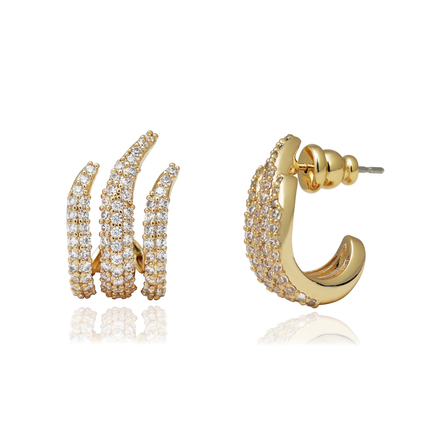 Obidos 14K Gold Plated Illusion Stud Earrings for Women | Triple Huggie Hoop Earrings for One Hole| Trendy Simple Hypoallergenic Fashion Accessories Gold Jewelry Gifts for Womens (Illusion Stud Earrings-Yellow Gold)