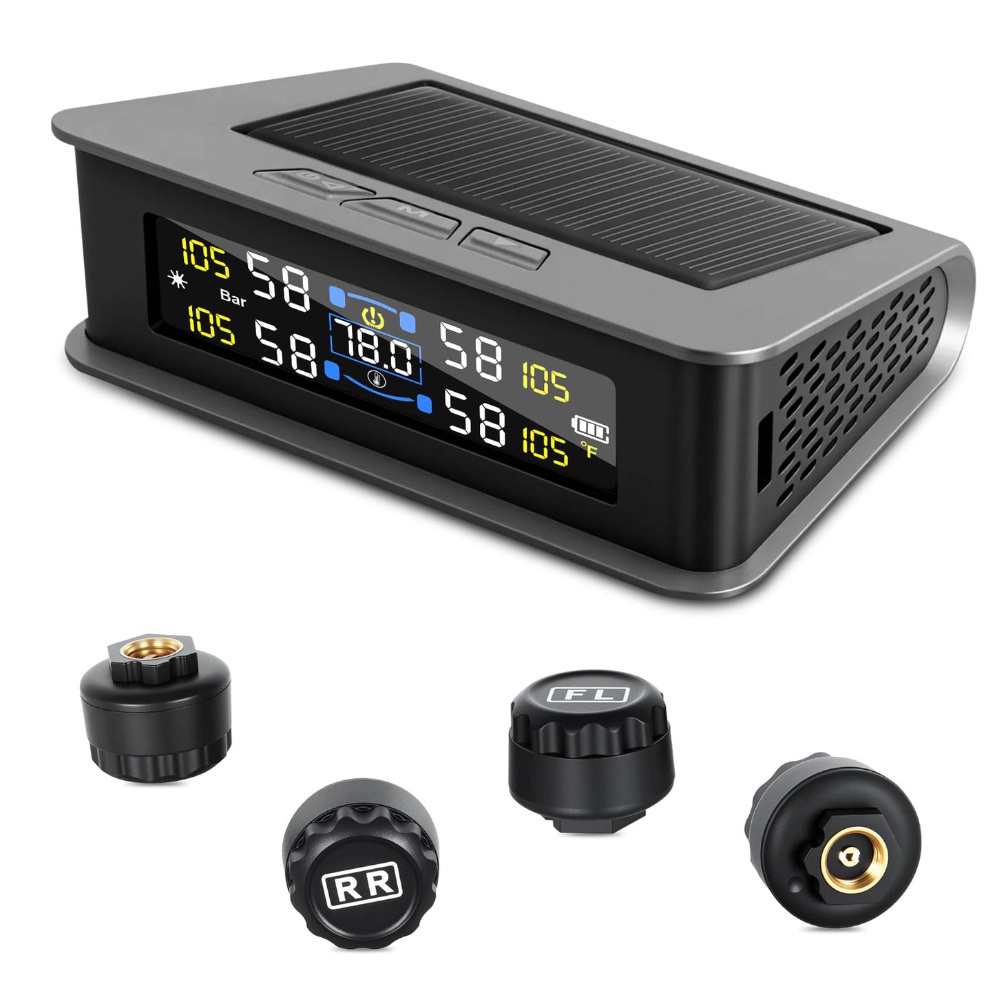 Tire Pressure Monitoring System, RV Tire Monitoring System with Solar Charge Tire Pressure Monitor Real-Time Display 2025 Updated tire pressure monitor system Interior Temperature Display for Rv Suv