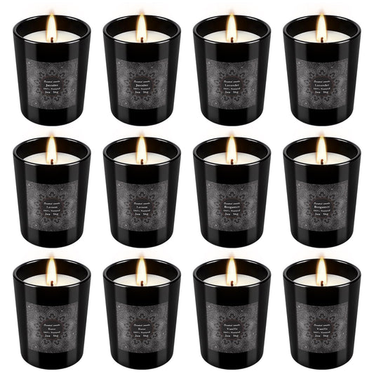 12-Pack Scented Candles Gift Set, 2oz Soy Wax Aromatherapy Candles with 6 Assorted Fragrances, Hand Poured Natural Essential Oil Jar Candles for Home Office Yoga Decor, Birthday Christmas Mother's Day