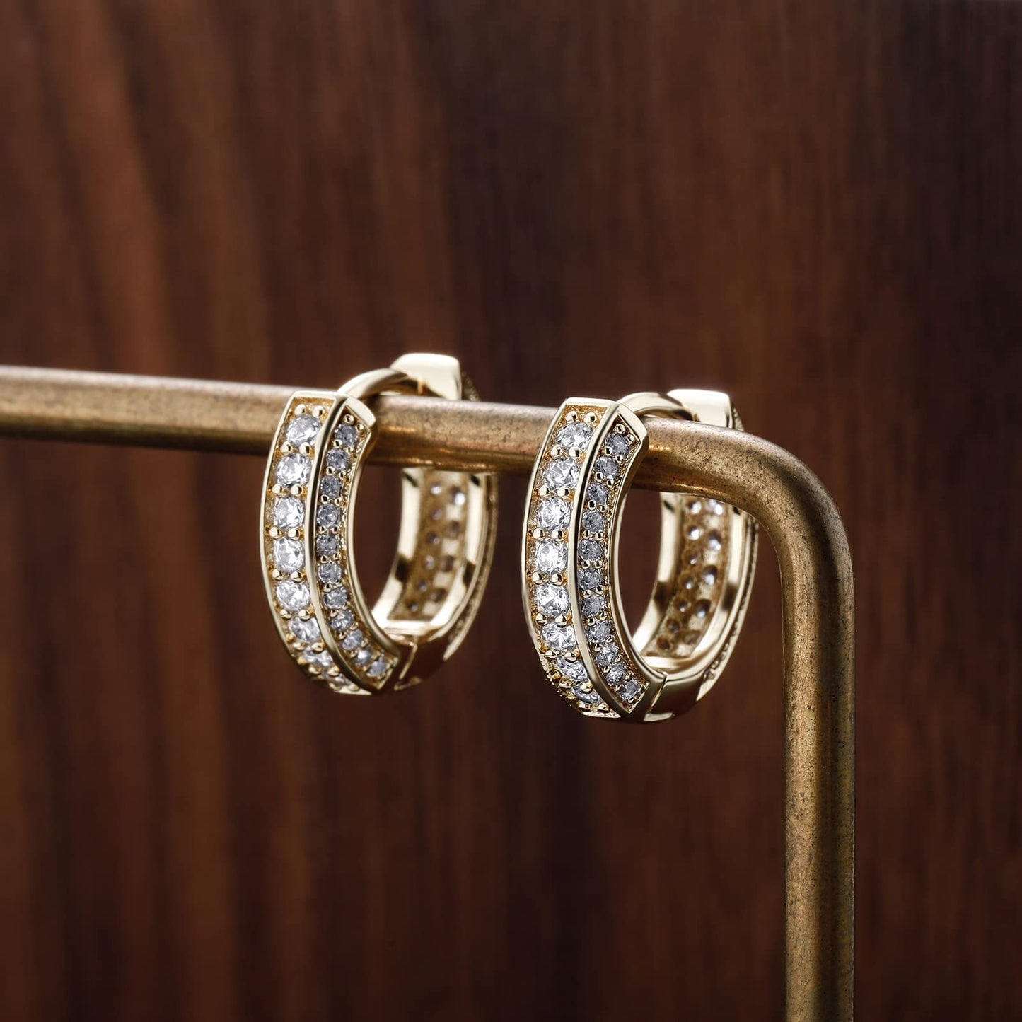TOPGRILLZ Iced Out Hoop Earrings Cubic Zirconia Huggie Cartilage Cuff Hypoallergenic 14K Gold Plated Luxury Fashion Round Circle Earrings For Men Women-18Gold