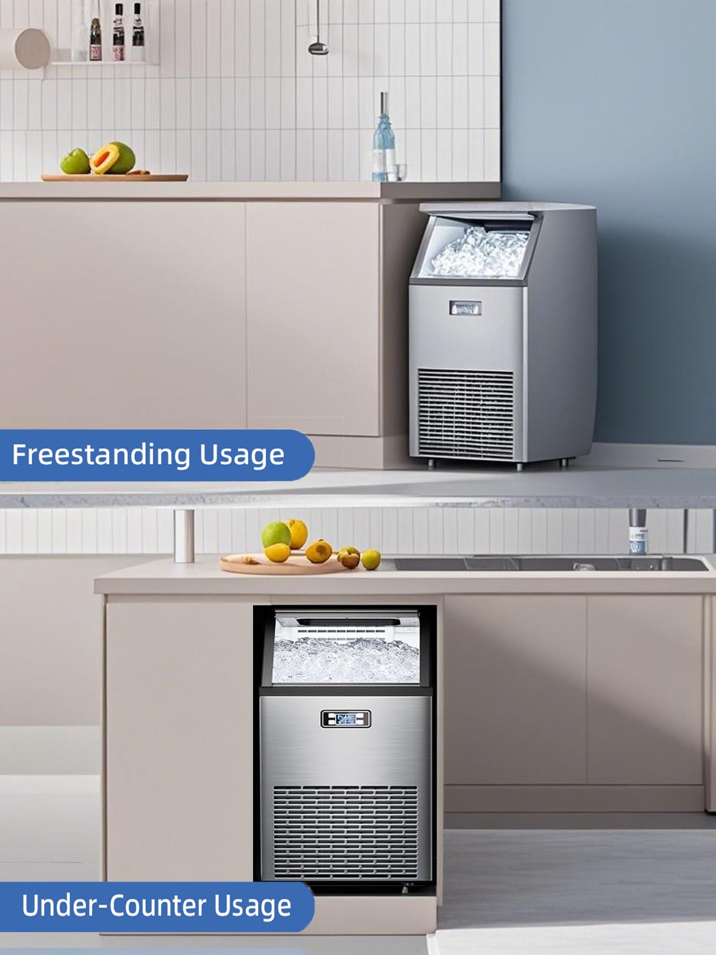 COWSAR Commercial Ice Maker Machine 100Lbs/24H, Stainless Steel Undercounter Ice Maker with 33Lbs Storage Capacity, Self-Cleaning Freestanding Ice Machine for Home, Bar, Restaurant, Office, Outdoor