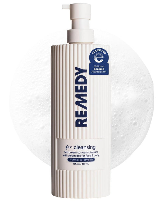 Remedy Cream-to-Foam Cleanser - Hydrating Face Wash with Ceramides, Hyaluronic Acid and Glycerin - Fragrance Free & Eczema Seal Certified - by Dermatologist Dr Shah | 12 fl. Oz
