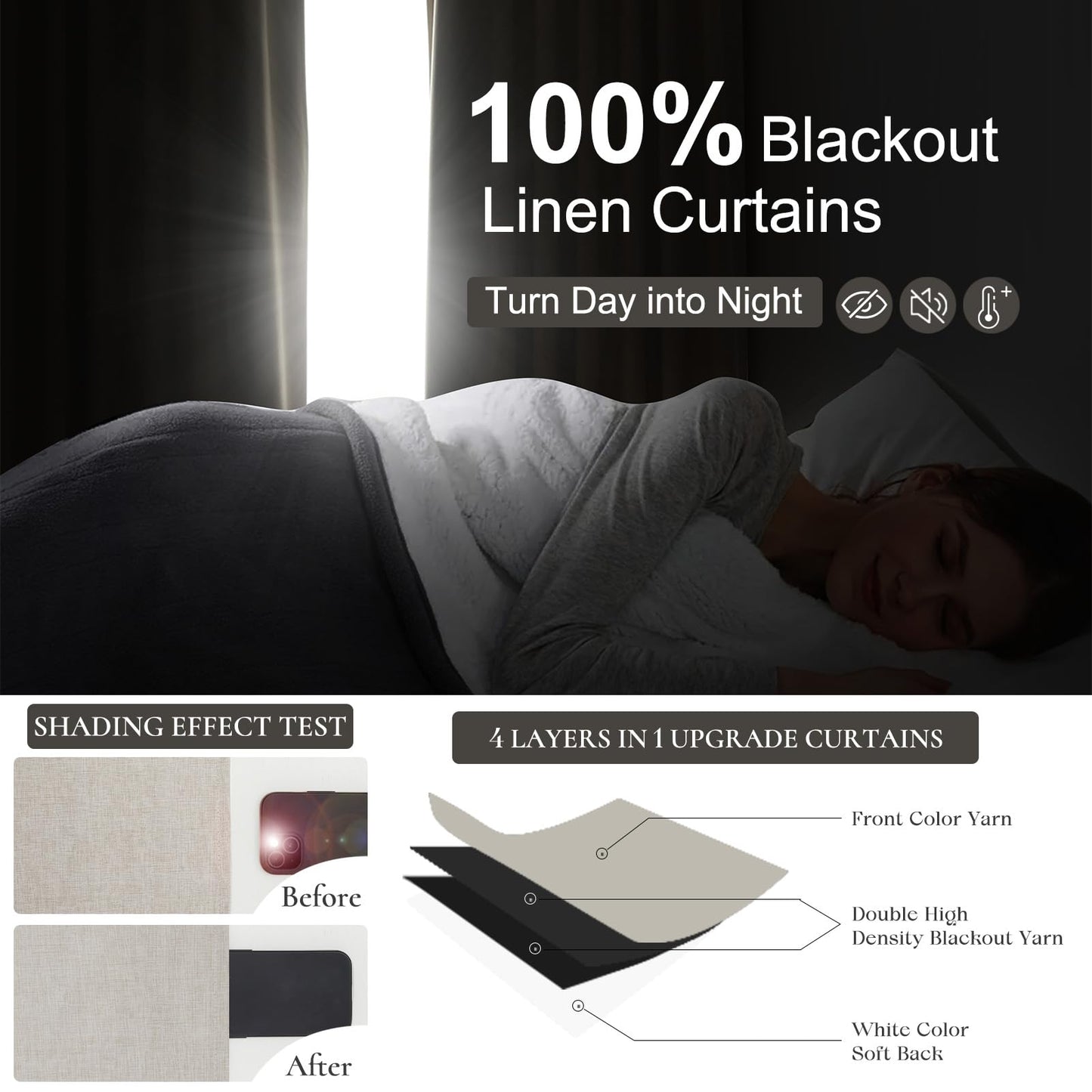 100% Blackout Curtains 84 Inch Length 2 Panels Set Farmhouse Style for Bedroom Windows/Living Room Thermal Insulated Neutral Boho Drapes Linen Blend Natural Ivory 7ft Long Hook Belt Pleated/Back Tab