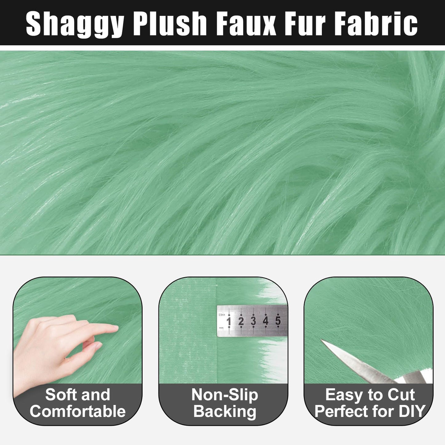 Light Green 8x60Inch Faux Fur Shaggy Plush Faux Fur, Fabric Precut Strips Fluffy Fuzzy Faux Fur, Craft Beard Hair, Beard Miniature Dolls Rugs Mats Gift, Winter Halloween Christmas Costume Party Decor