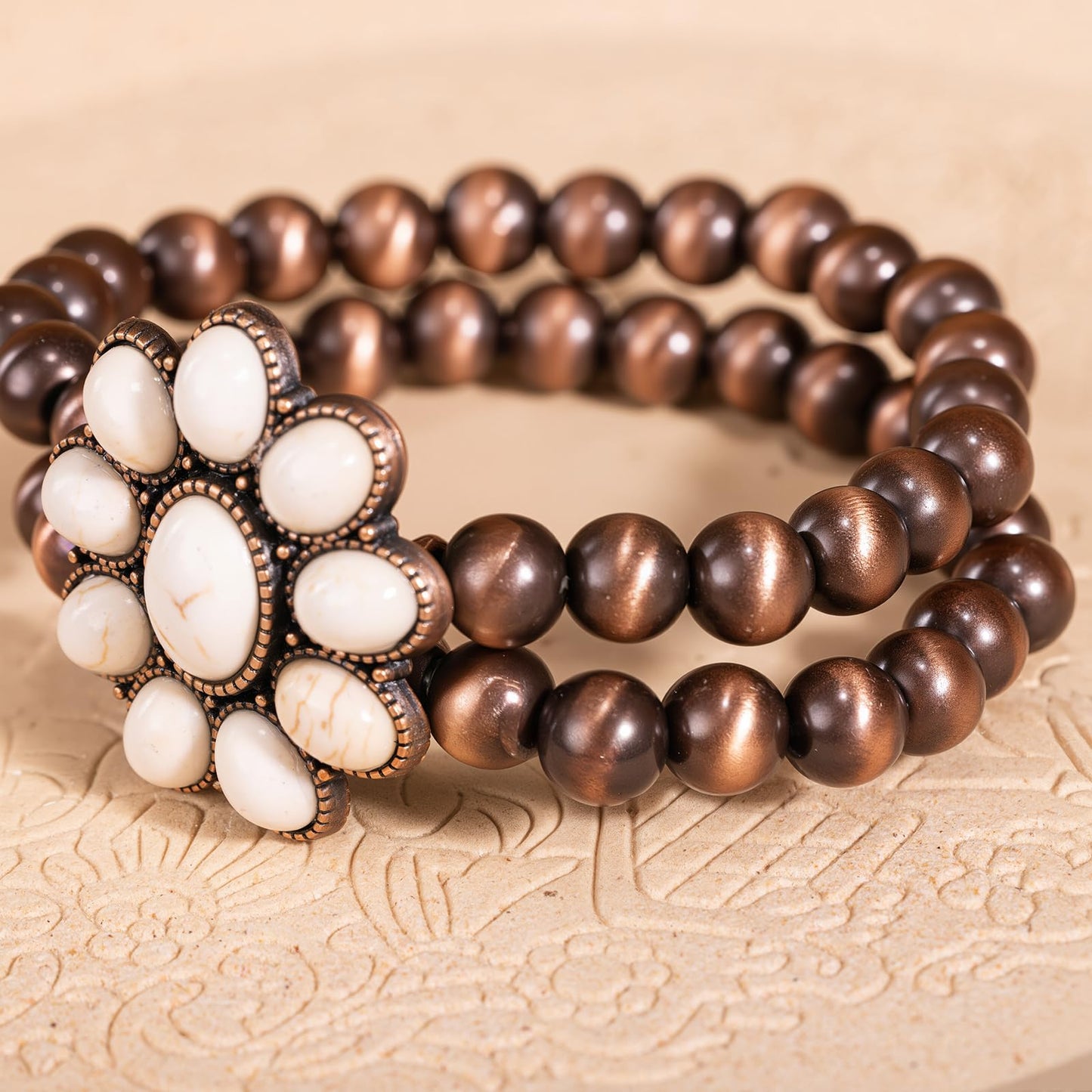 Montana West Rustic Couture's Jewelry Western Navajo Beaded Turquoise Cuff Bangle Bracelets Bohemian Vintage Elastic Bracelet for Women Cowgirl RCW-WH05WT