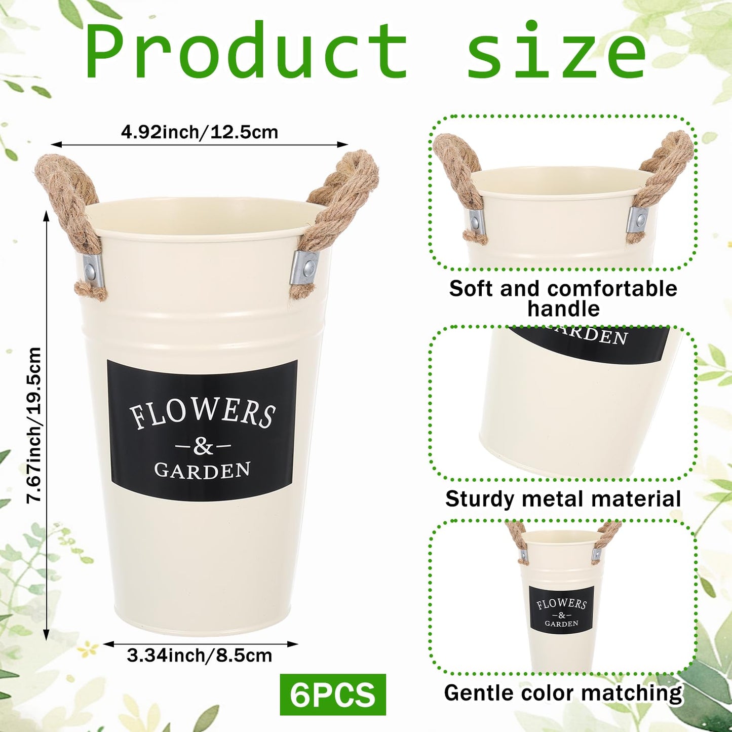 48 Pcs Floral Bar Bucket Set - Bloom Bar Supplies,6Pack White Flower Bucket Flower Packaging Gift Bags & Garden Shears for Valentine's Day, Weddings, and Bridal Party Centerpiece Decorations