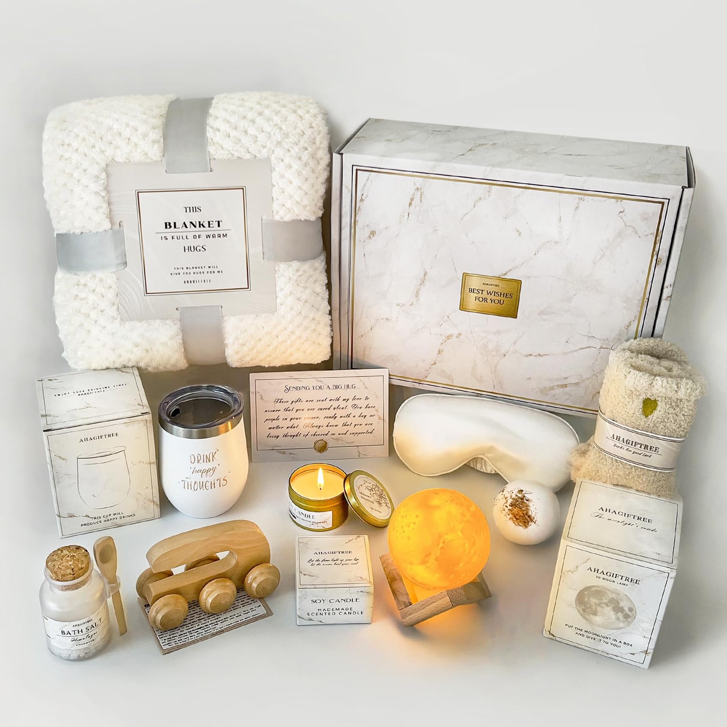 AHAGIFTREE Gift Baskets for Women,11PC Care Package with Moon Lamp,Mother's Day, Grief,Get Well Soon After Surgery,Birthday,Think of You,Thank You,Sympathy