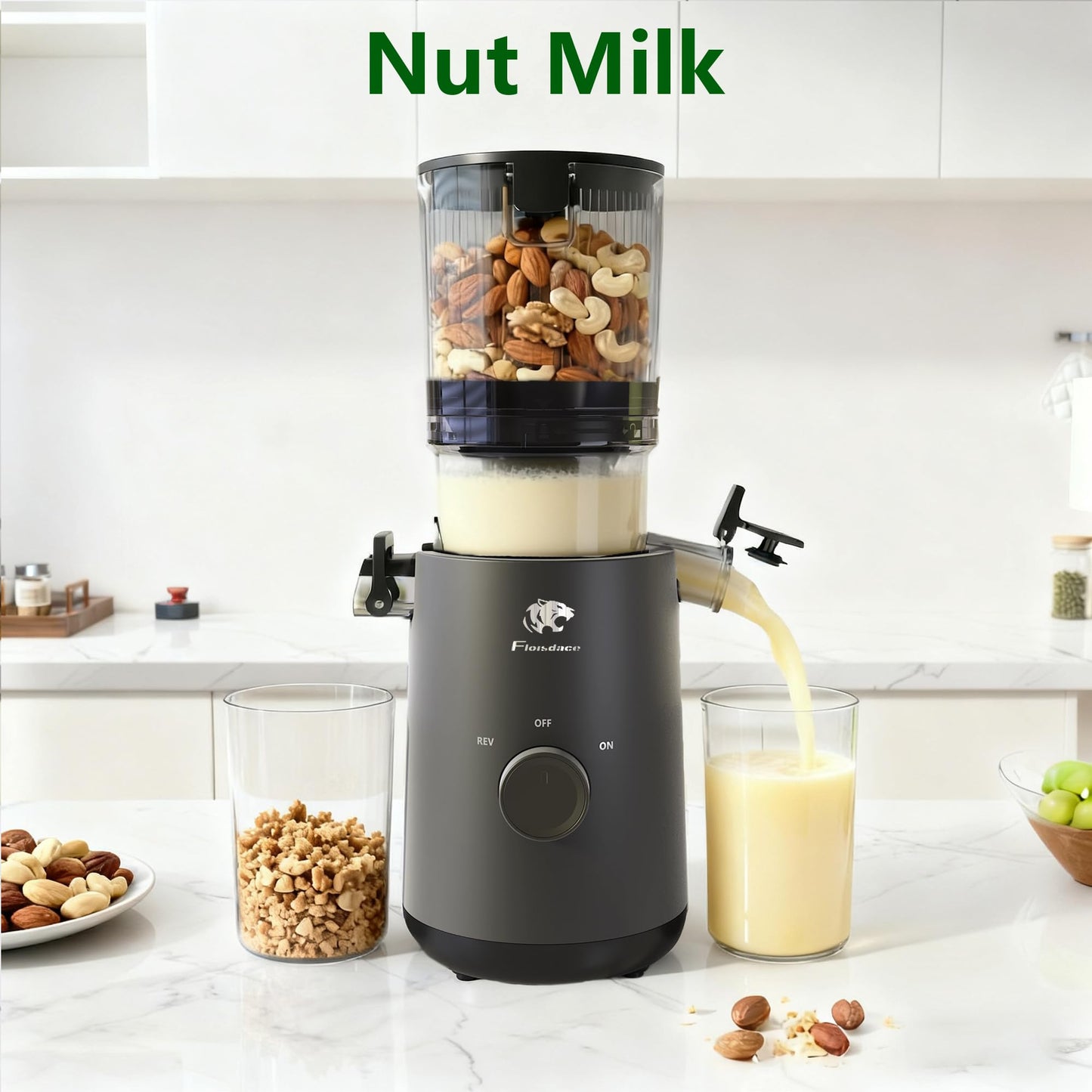 Juicer Machines, Cold Press Juicer with 5.3" Extra Large Feed Chute and Powerful AC Brushless Motor Fit Whole Fruits & Vegetable, High Juice Yield, BPA Free, Extra one Replace juicer strainer