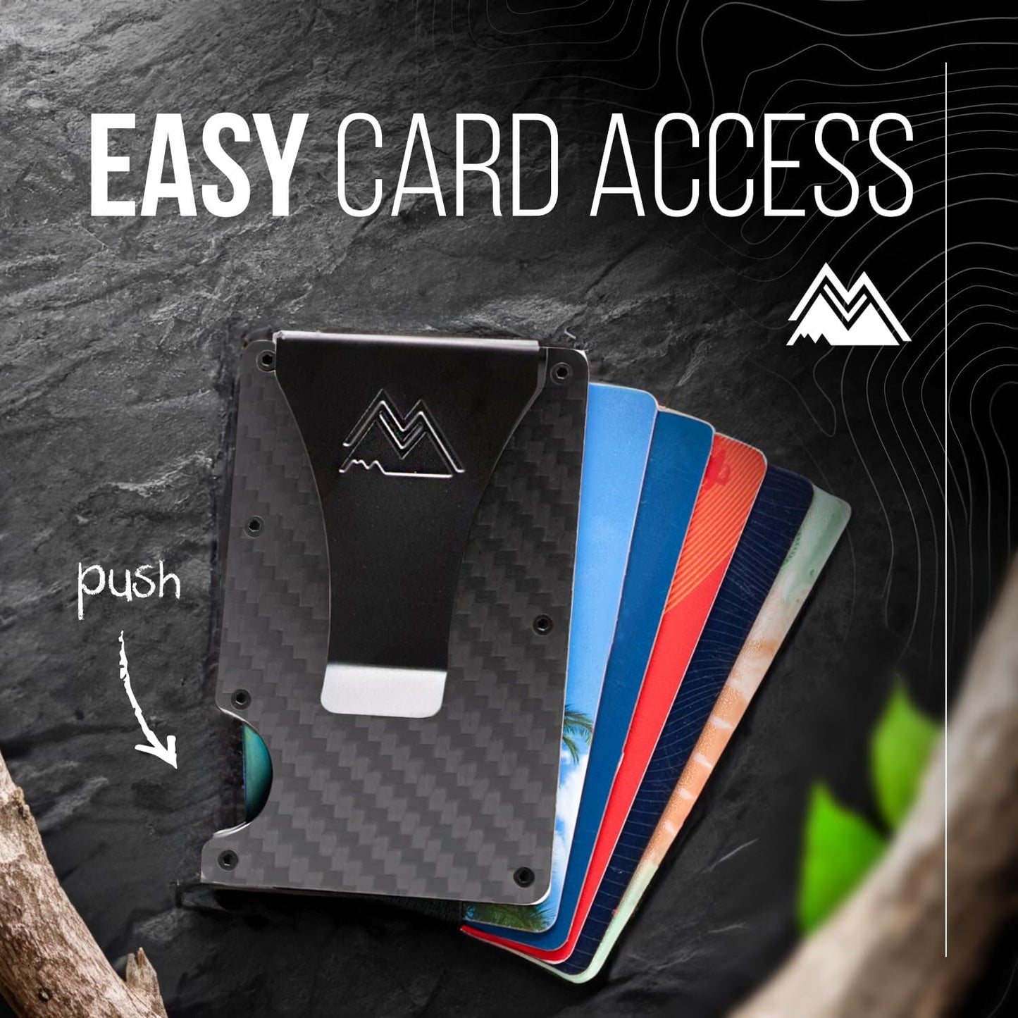Mountain Voyage Co Minimalist Wallet for Men & Women - Slim RFID Wallet, Scratch Resistant, Credit Card Holder & Money Clip, Easily Removable Money & Cards, (Matte Carbon Fiber)